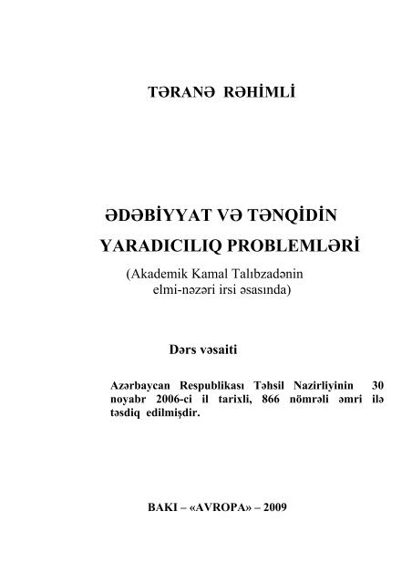 ?d?biyyat v? t?nqidin yarad?c?l?q probleml?ri